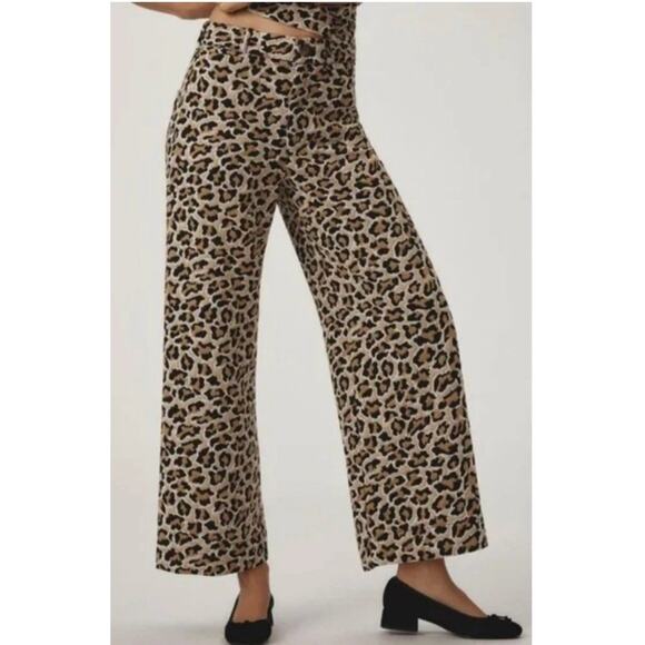 Maeve The Colette Leopard Cropped Wide Leg Culottes Pants Size 27 Small US 4 - Picture 4 of 13